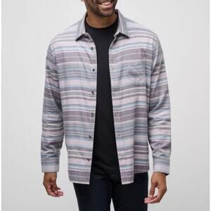 NWT TravisMathew Cloud Flannel Stripe Button-Up in Elderberry/Plum size XL